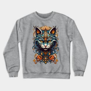 Devious Cat retro vintage tribal art aesthetic design Crewneck Sweatshirt